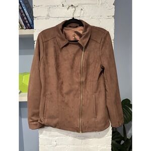 Vintage IMAN Faux Suede Leather Moto Jacket Size M Brown‎